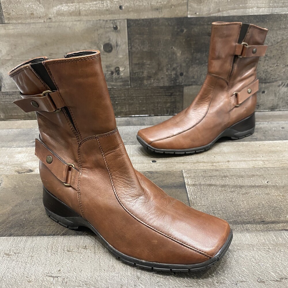 Clarks Womens Brown Leather Mid Side Zip Boots Size 5.5 M